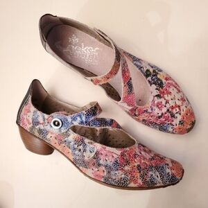 Spring Fling Mirjam Reiker leather floral Multicolor low heel shoes